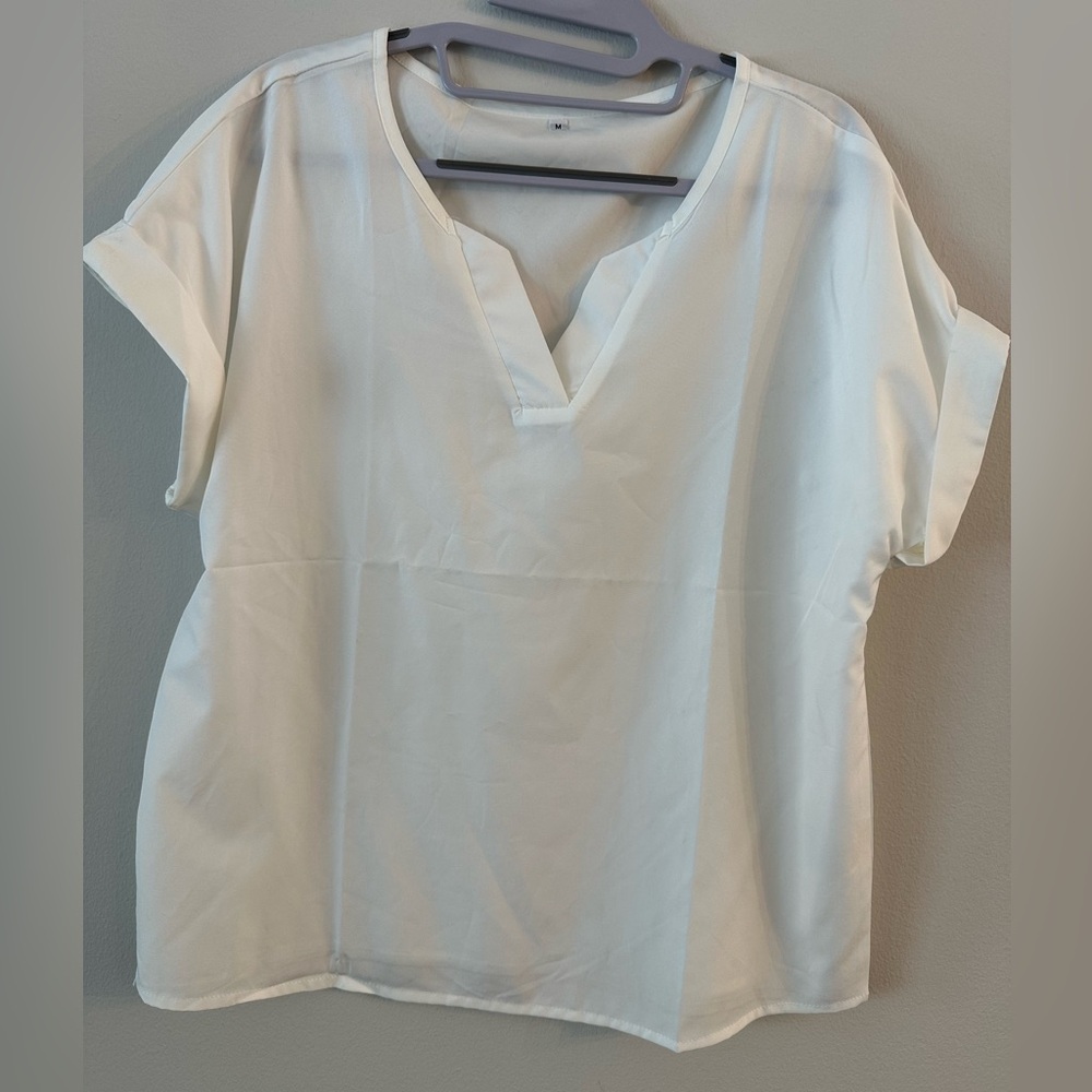 SHEIN White V-Neck Blouse